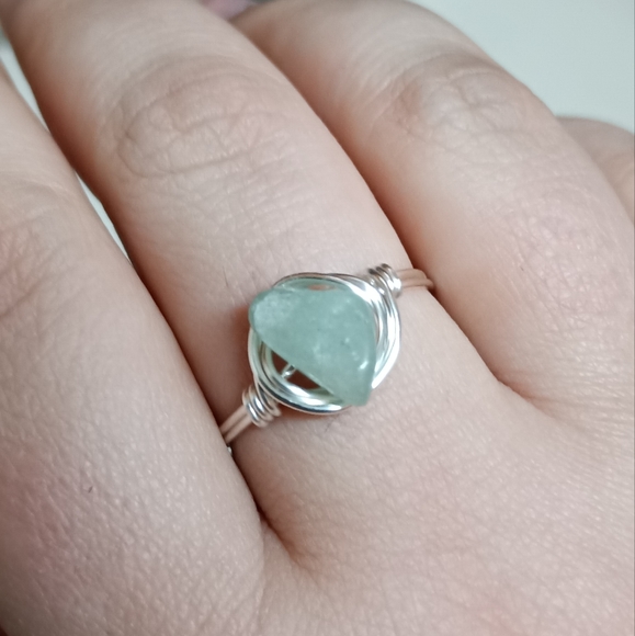 NEW handmade artisan gemstone wire wrap ring clear quartz or green adventurine - Picture 10 of 11